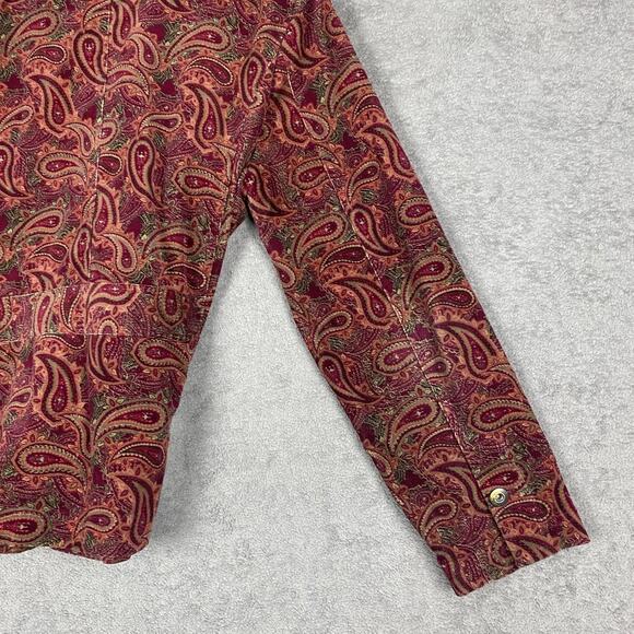 Christopher & Banks Jacket Womens Medium Red Paisley Corduroy Button Up Trucker - Picture 9 of 16